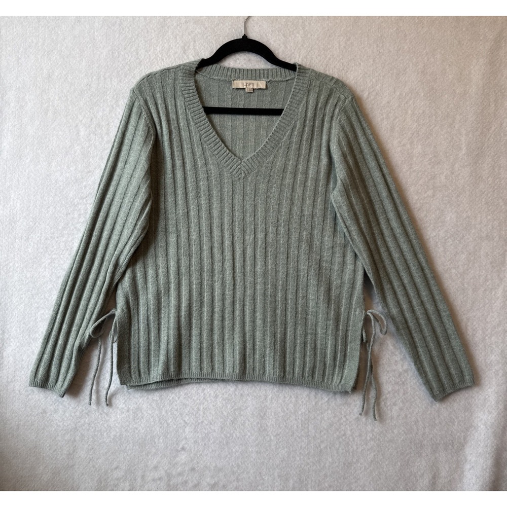 Loft‎ Sage Green Ribbed Knit Side Bow Tie Sweater XS Soft Coquette Balletcore